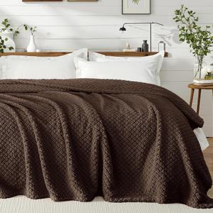 Exclusivo Mezcla Queen Size Fleece Blanket for Bed, Extra Soft Warm Decorative Fuzzy Blanket for Women, Lightweight Cozy Bedding Blankets, 90x90 Inches, Coffee