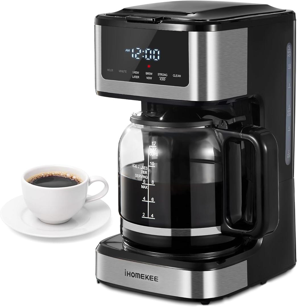 Programmable Drip Coffee Maker 12 Cup, Coffee Machine with Iced Coffee Function, Touch Screen, Regular & Strong Brew, Coffee Pot for Home and Office, Auto Shut-Off Function