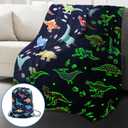 Dino Glow in The Dark Dinosaur Blanket with Bag for Boys Kids Girls Child Teen Cute Soft Dinosaur Gifts Toys for Birthday Christmas Halloween Present Room Decor Blanket 50"x60" (Navy Blue)