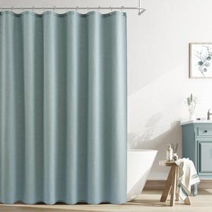 Naturoom Light Blue Linen Shower Curtain, Country Boho Farmhouse Bath Decor Shower Curtains Neutral Cloth Weighted Textured Fabric Bath Curtain Liner with Hooks, 72x72