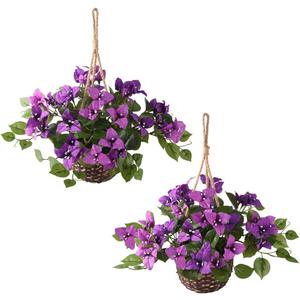 INQCMY Artificial Flower of Outdoor Bougainvillea 2 Pcs Uv Resistant No Installation Required Fake Hanging Basket Plants Suitable for Front Door Porch Courtyard Garden (Double Lotus)