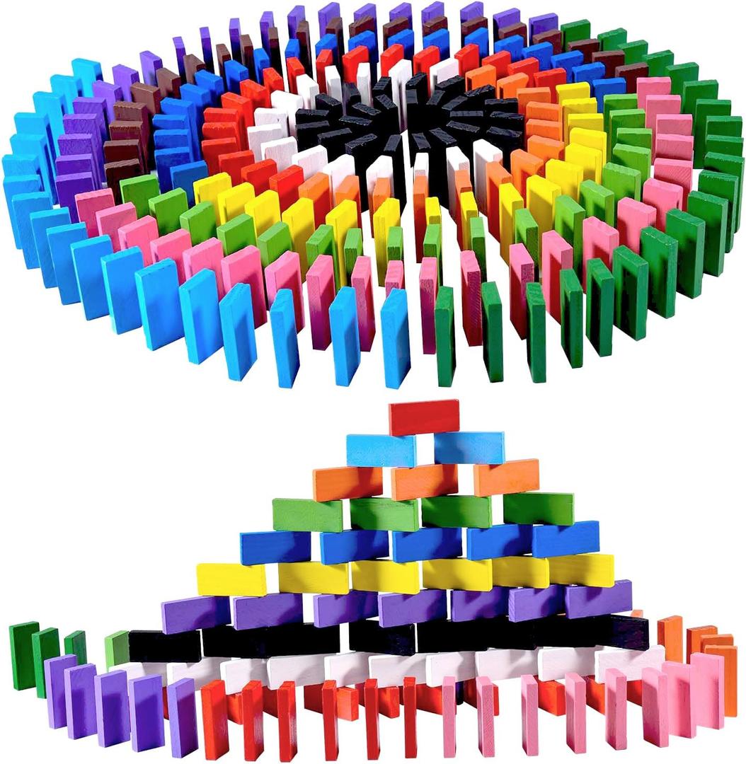 OBTANIM 600 Pcs Colorful Wooden Domino Blocks Set Tile Bulk Building Racing Stacking Games Educational Toys for Kids Birthday Party Favor