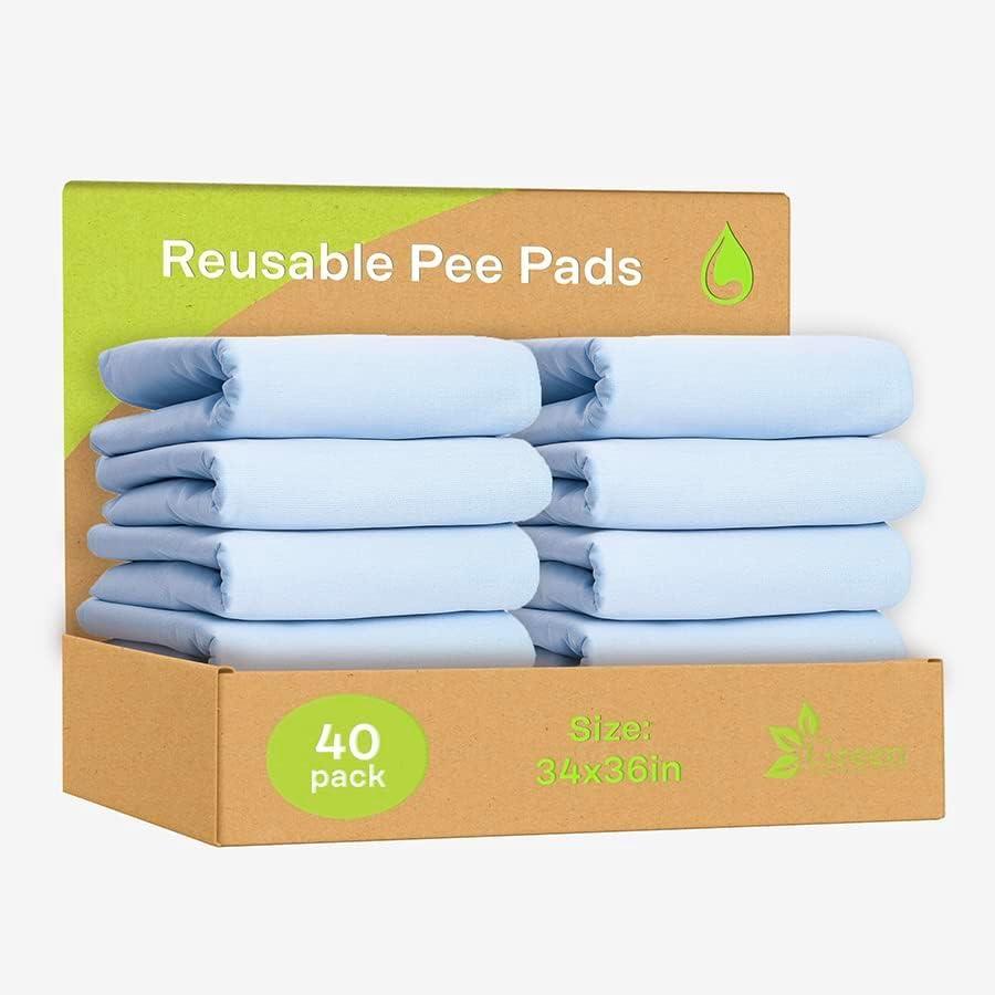 GREEN LIFESTYLE Washable Underpads - Large Bed Pads for use as Incontinence Bed Pads, Reusable Pet Pads, Great for Dogs, Cats, Bunny, Seniors Bed Pad (Pack of 10 - 34x36), Blue (10 Pack - 34x36)