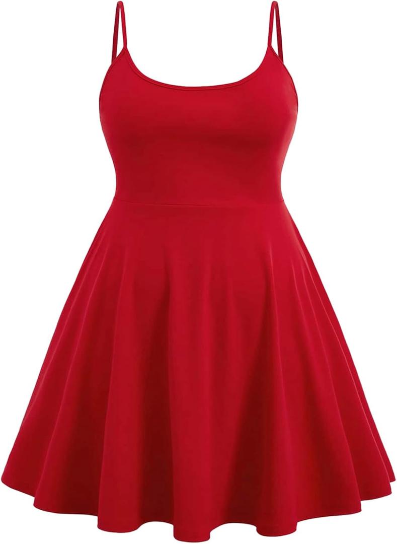 WDIRARA Women's Plus Size Spaghetti Strap Sleeveless Flared Hem A Line Cami Dress Red, 4X-Large Plus