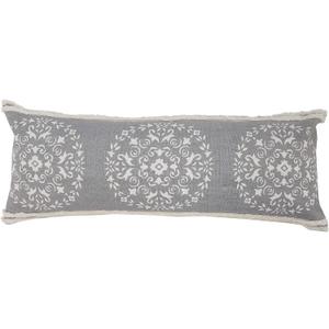 14x36 inches Floral lumbar throw pillow cover for Home Decor | Traditional Farmhouse boho cushion cover for throw pillows | Perfect for living room couch & bedroom decorations | Gray/White