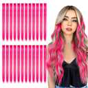 Kyerivs 24PCS Pink Clip in Hair Extensions for Girls 20Inch Rainbow Straight Synthetic Hairpieces for Girls Party Highlights Pink Hair Accessories Halloween Gifts for Women Easter Gifts