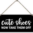 Cute Shoes Now Take Them Off Welcome Printed Wood Plaque Sign Wall Hanging,Rustic Hanging Wall Signs for Home Front Door Porch Decor, Please Take Your Shoes Off Sign 12 x 6 Inches Home Dcor Accents(Black)