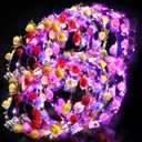 Chumia 50 Pcs LED Flower Crowns Headbands Light up Flower Wreath Garlands Glow in The Dark Floral Headpiece Hair Accessories for Women Mardi Gras Birthday Cosplay Holiday Wedding Princess Party