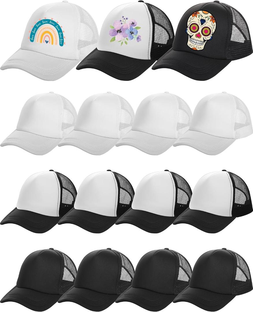 Mepase 15 Pieces Sublimation Baseball Cap Blank Trucker Hats Polyester Unisex Mesh Adjustable Cap for Men Women