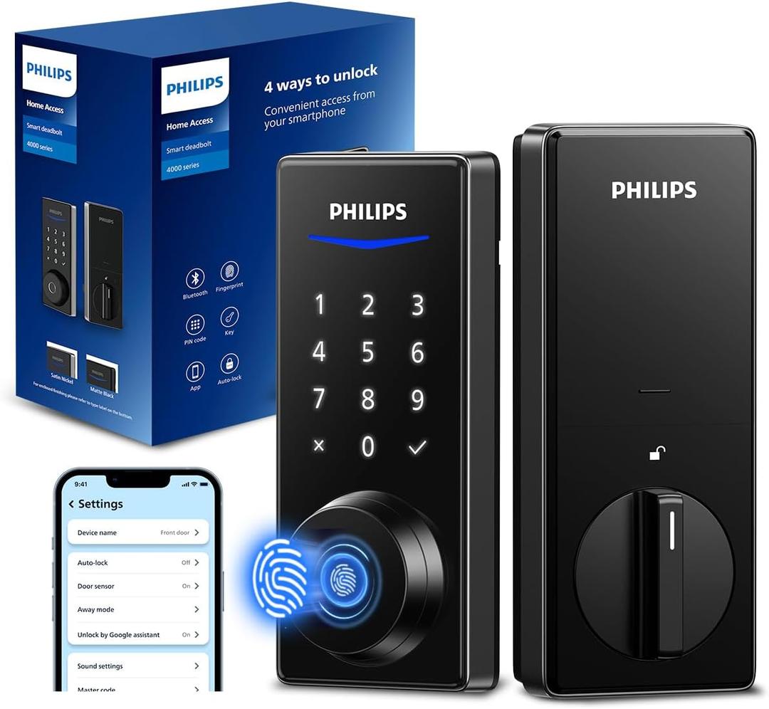 Philips Fingerprint Smart Lock, Keyless Entry Door Lock, Smart Door Locks for Front Door, Keypad Deadbolt, APP Control, 9-Month Long Battery (Matte Black)