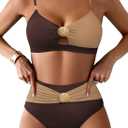 Pink Queen Women's 2 Piece Bikini Set 2026 Seashell Cutout Swimsuit High Waist Tummy Control Summer Beach Swim Bathing Suits (Chocolate Brown) Small 