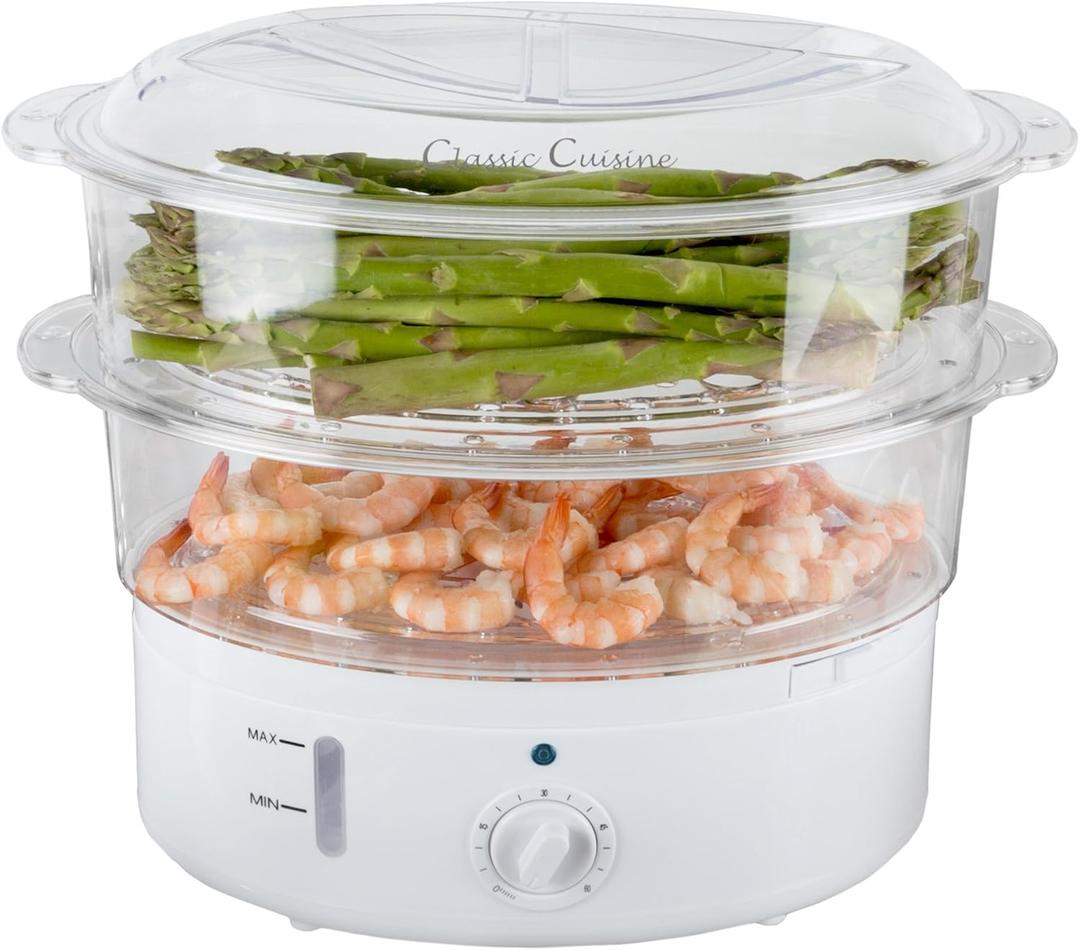 Vegetable Steamer Rice Cooker- 6.3 Quart Electric Steam Appliance with Timer for Healthy Fish, Eggs, Vegetables, Rice, Baby Food by Classic Cuisine, 11"D x 11"W x 12.25"H