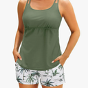 Tempt Me Two Piece Tankini Swimsuits for Women Tummy Control Bathing Suit with Shorts Athletic Two Side Pockets Swimwear, M