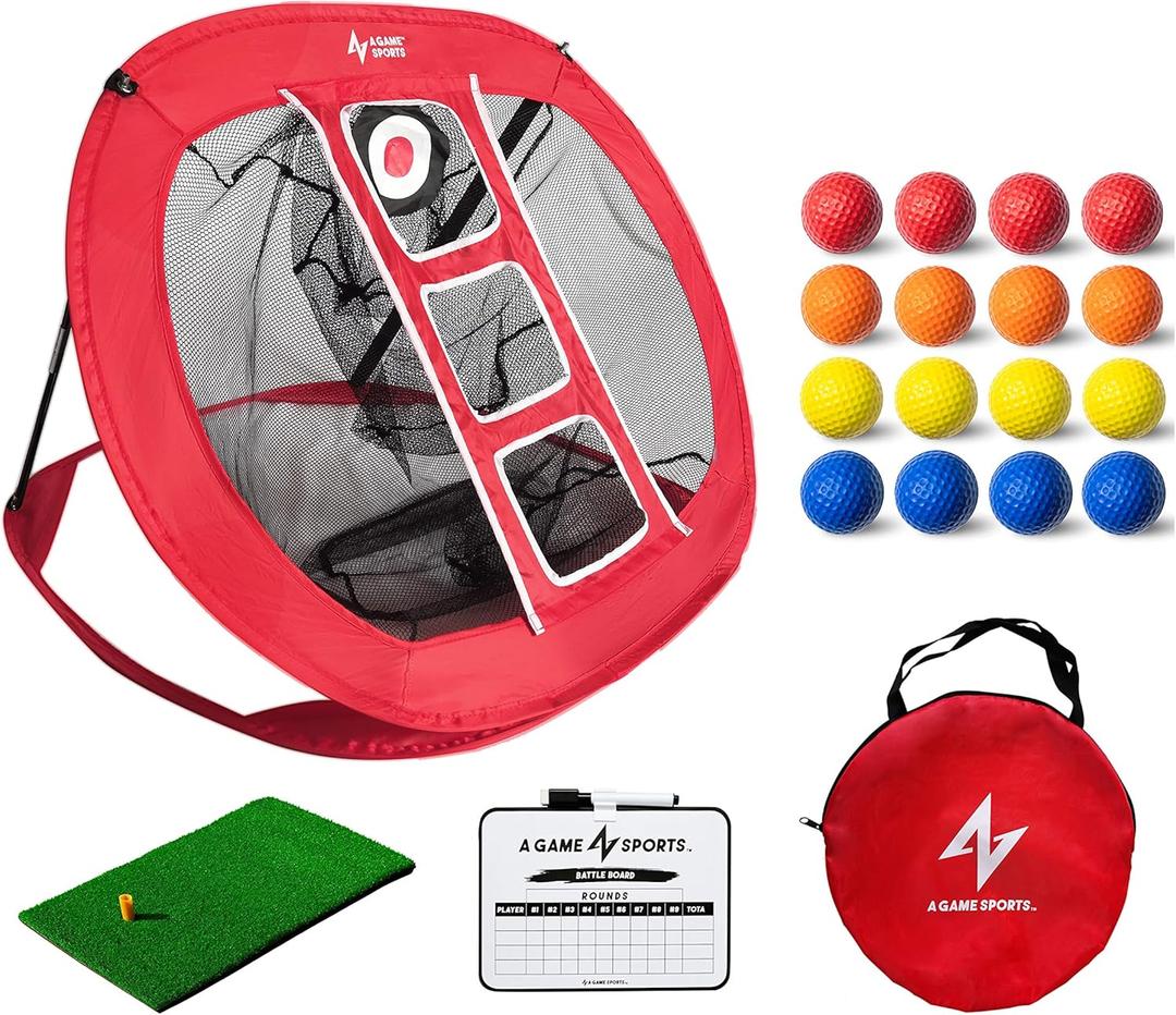 Golf Chipping Net with Mat - Practice Net for Backyard & Indoor/Outdoor Swing Training (Red)