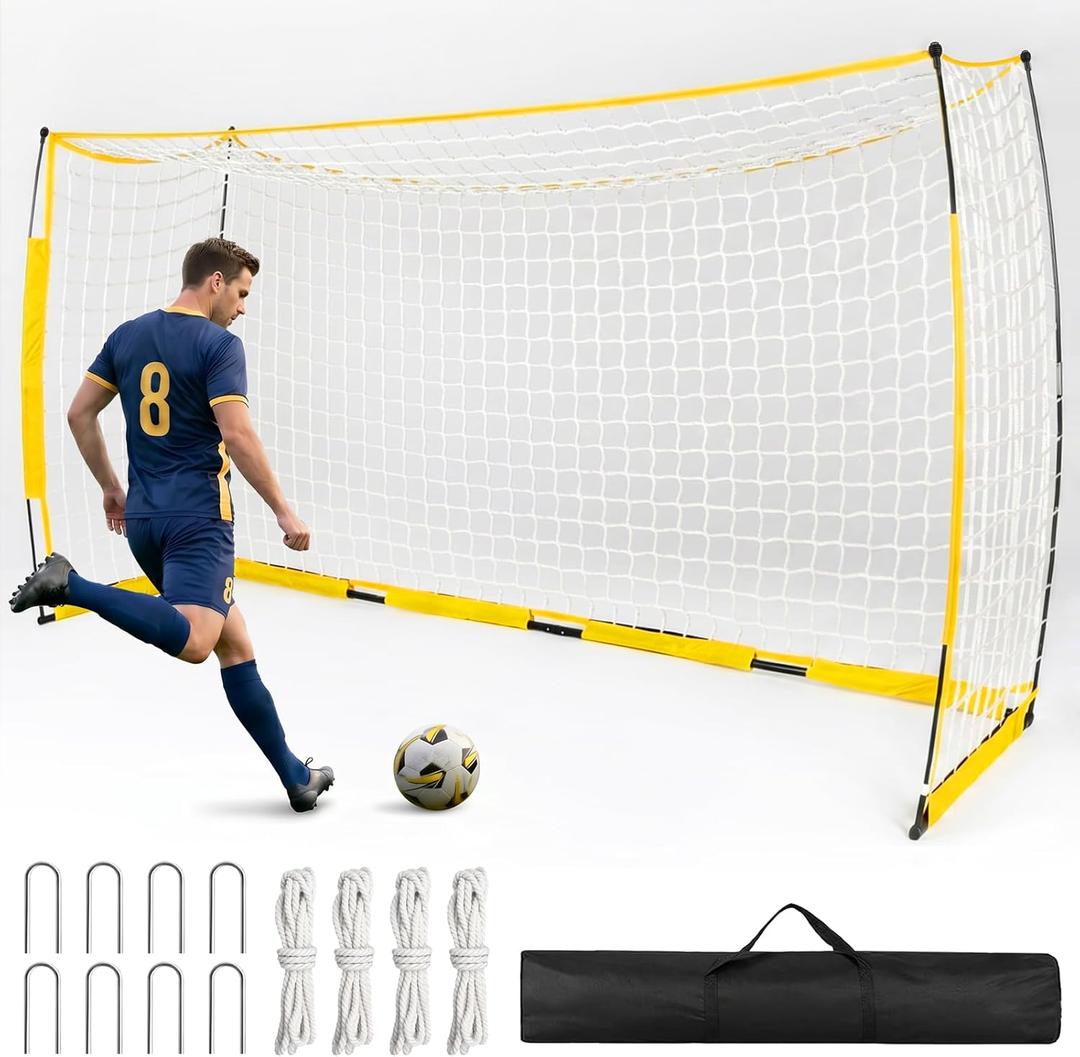 Soccer Goal,12x6ft Soccer Net for Backyard Training, Upgraded Collapsible Metal Base, Portable Soccer Goals for Backyard, Easy Set Up Soccer Net with 1 Carry Bag & 4 Guy & Ropes 8 Ground Stakes