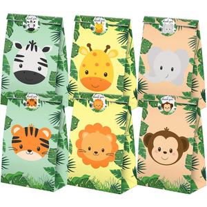 Safari Goodie Bags-24 Pcs Jungle Party Favors Candy Bags with Stickers, Jungle Goody Gift Treat Bags Safari Themed Birthday Party Supplies