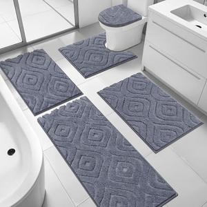 Ileading Bathroom Rugs Sets 5 Piece, Ultra Soft Absorbent Bath Mat for Bathroom, Non Slip Washable Bath Rug Set with Toilet Cover, Plush Bath Runner and U-Shaped Contour Toilet Rug