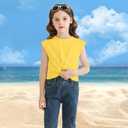 Girls Twist Front Tunic T-Shirt Cute Short Sleeve Tees Summer Blouse for Girls 5-14 Years