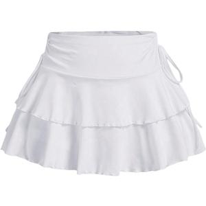 Women's Drawstring Bow Side Mini Skirts Tiered Layer Ruffle Elastic Waist Y2K Coquette Short Skirts (White, M)