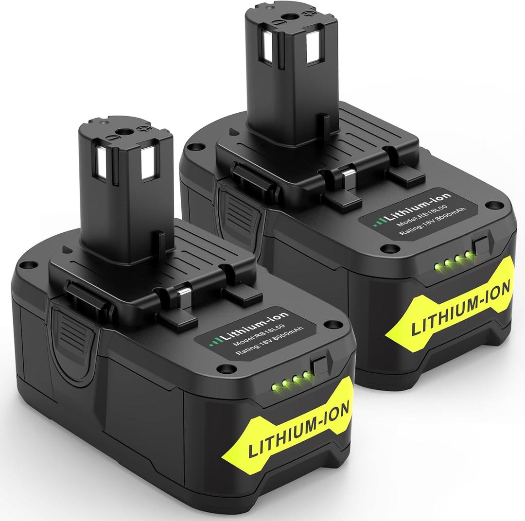 TREE.NB 18Volt 8.0Ah Replacement for Ryobi 18V Lithium Battery Ultra-High Capacity Compatible with Ryobi ONE+ 18V Battery P102 P103 P104 P105 P106 P107 P108 (2Pack)