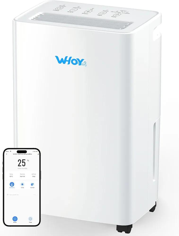 Dehumidifier for Home, 2500-3000 Sq Ft, 60 Pints Max. Smart Compressor, Smart App-Controlled Humidity, With Drain Hose, Child Lock, Idea for Bedrooms, Laundry, Basements