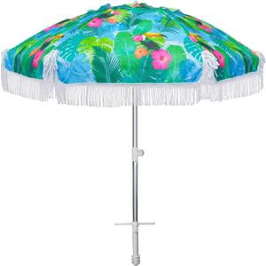 AMMSUN 6.5ft Heavy Duty HIGH Wind fringe Beach Umbrella with sand anchor Vent Tilt Portable Sun Shelter UPF 50+ Windproof Outdoor Sunshade Umbrellas Carry Bag for Patio Garden Pool Backyard Sports