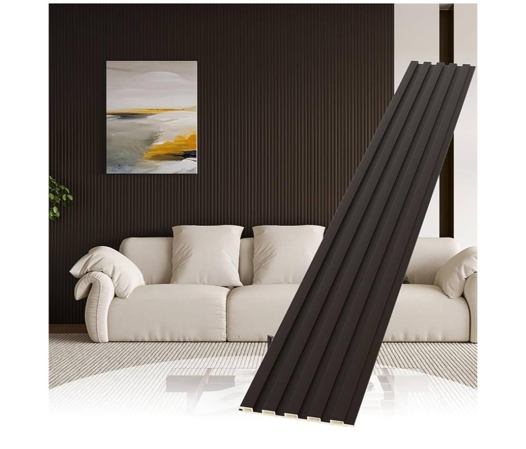 Slat Wall Paneling,8-Pack 3D WPC Wood Wall Panels,Acoustic Wall Panels for Interior Wall Decor,Living Room,Bedroom,Black Brown