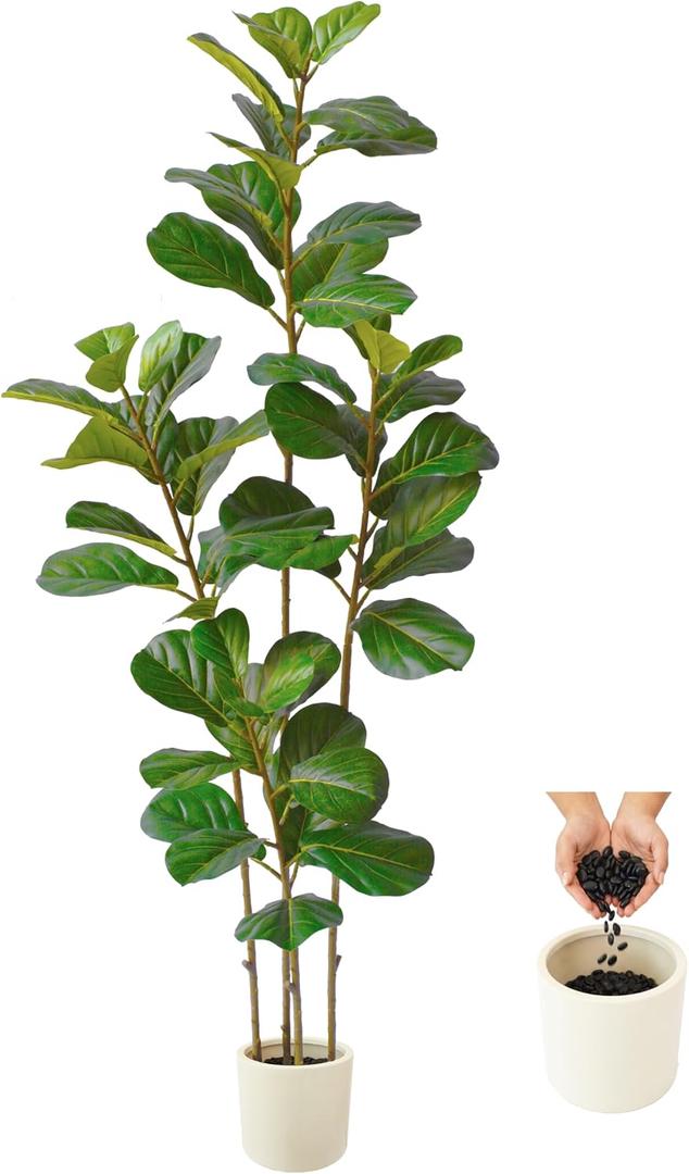 Warmplants Artificial Fiddle Leaf Fig Tree 6ft Tall with White Planter | Faux Green Plant, Faux Ficus Lyrata Trees for Indoor Home Office Living Room Decor