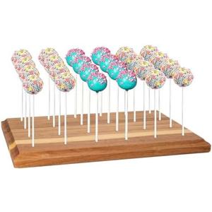 Acacia Wood Cake Pop Holder Stand for Drying 24 Holes Wooden Lollipop Display Stand Holder for Weddings Baby Showers Birthday Party Anniversaries Holiday - Fit 5/32" (4mm) Lollipop Sticks (Brown)
