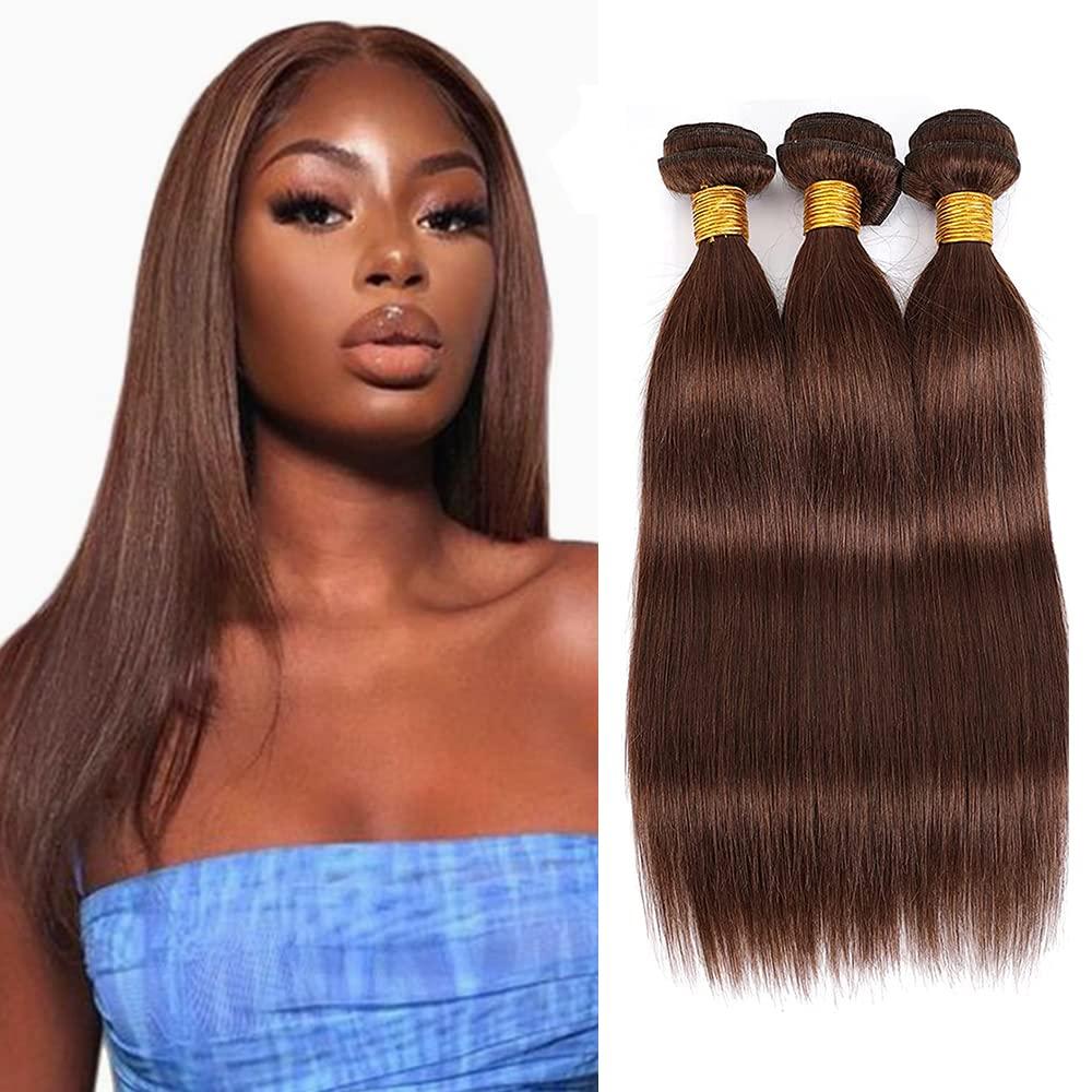 Color 4 Bundles Human Hair Brown Straight Bundle 8A Peruvian Virgin Hair 3 Bundles 8 8 8 Inch Chocolate Brown Straight Bundle Soft Hair Extensions 300g