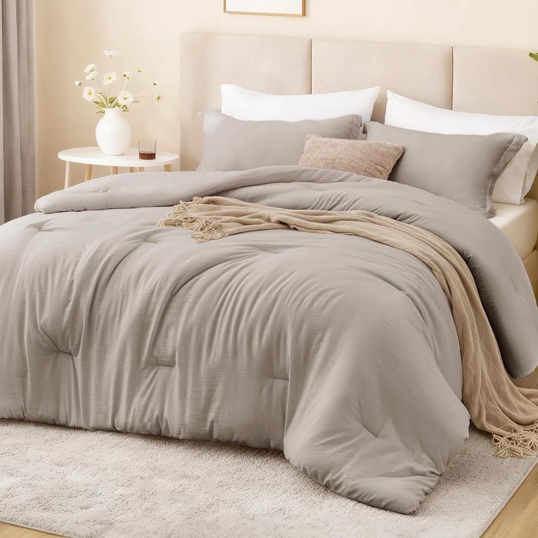 Love's cabin Burlwood King Size Comforter Set, 3-Piece Prewashed Bed Set with 1 Comforter (104 x 90 in) & 2 Pillowcases, Lightweight & Breathable for All Seasons