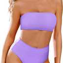 Pink Queen Women's Removable Strap Wrap Pad Cheeky High Waist Bikini Set Swimsuit (Medium, 01 - Purple)