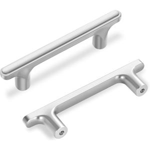 Lardmon 3 Pack Brushed Satin Nickel Modern Cabinet Pulls 4.4 Inch(112mm) Total Length | 3 Inch(76mm) Hole Center Bar Pulls Kitchen Cabinet Handles Solid Drawer Pulls Heavy Duty Kitchen Hardware