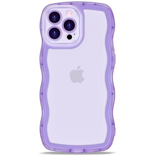 Anuck for iPhone 13 Pro Case Wavy Edge Clear Back Design, Anti-Slip Grip Cute Wave Curly Frame Shape Shockproof Soft TPU & Hard Bumper Protective Phone Case Cover for Women Girls, Clear Purple