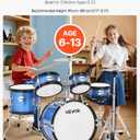 VEVOR Kids Drum Set, 5-Piece 14 in Junior Drum Sets, Beginner Drums Set with Adjustable Throne, Cymbal & Two Pairs of Drumsticks, Musical Learning Drums Instruments Kit, for Children Ages 6-13 (Blue)
