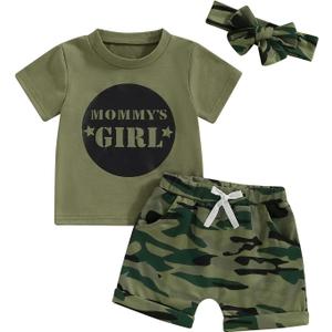 Toddler Girl Summer Clothes Daddy Mommy Girl T-shirt Baby Girl Tops Camo Shorts Set 3PCS Infant Girl Outfit, Size: 3-6 Months