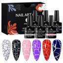 6PCS Crackle Gel Nail Polish Set Crackle Nail Polish Gel Black Purple White Pink Magic Gel Polish Kit, Amazing Cool Crackle Effect Patterned Nail DIY Art Women Gift 8ml