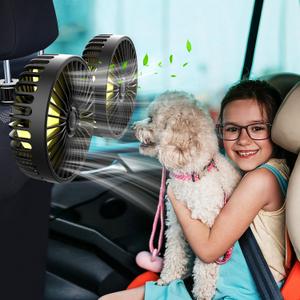 Car Fan USB Powered Dual Head - Powerful 3 Speed, Portable Car Cooling Clip Fan for Car Headrest Backseat, Quiet Brushless Motor, 360° Rotatable, Air Circulation for Vehicle, Van, Truck, SUV, RV,kids