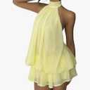 Women Chiffon Halter Cocktail Dresses for Wedding Guest Ruffle Mini Beach Vacation Birthday Dresses Small