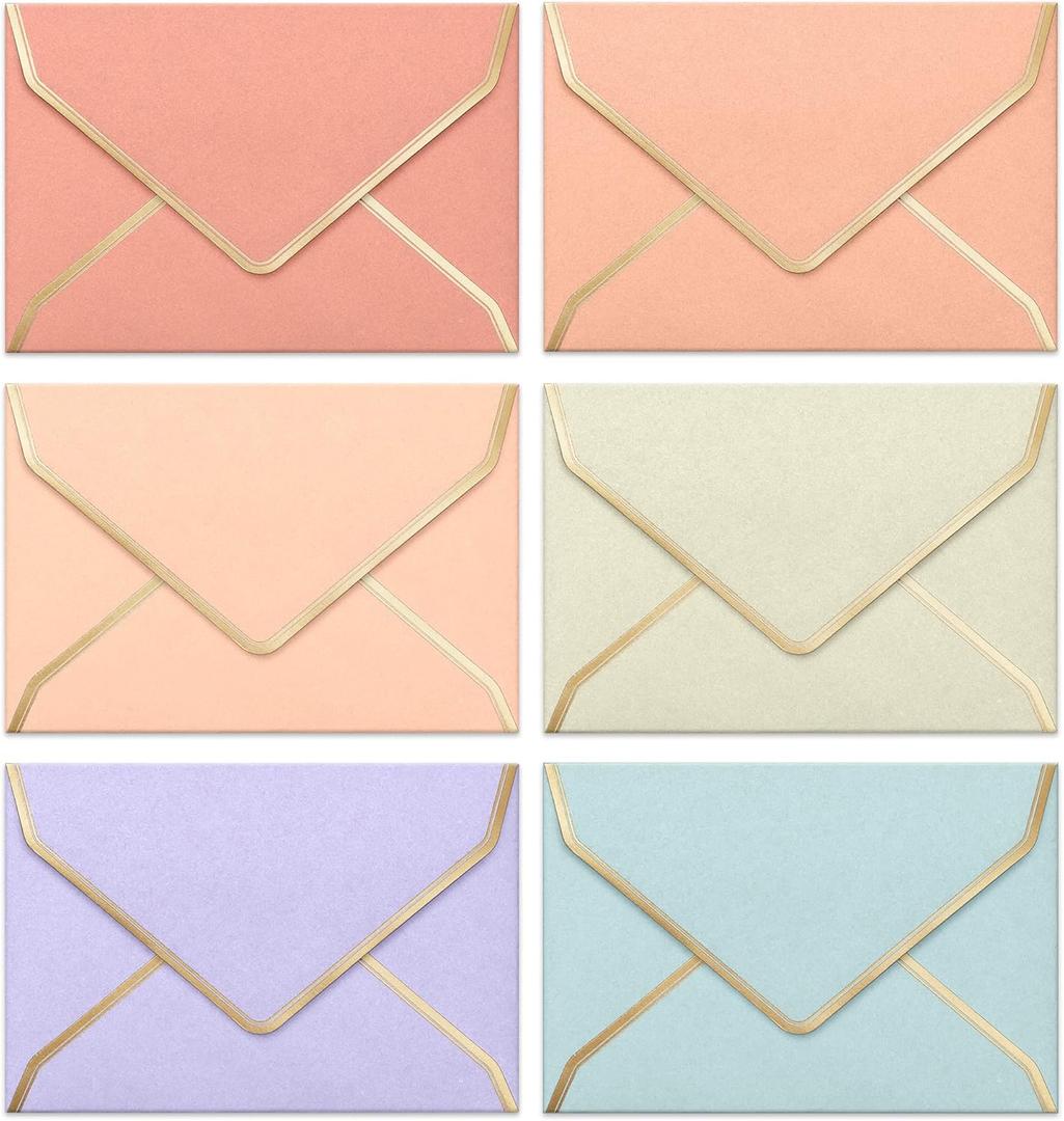 Invitation Envelopes, 30-Pack 4x6 Envelopes for Invitations, Gold Foil Bordered Colored Envelopes, A4, 4 1/4 x 6 1/4 Inches, 6 Pastel Colors