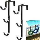 2 Pack Upgraded 3-Tier Pool Fence Hooks for Pool Equipment, Adjustable Heavy Duty Pool Pole Hanger Holder, Rustproof Hooks for Pool Skimmer Pole Vacuum Hose Net Leaf Rakes Garden Tool Organizer