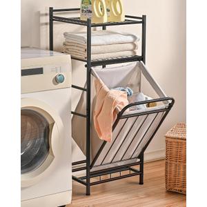 PLKOW Tilt Out Laundry Hamper with Shelf, Laundry Basket Laundry Hamper Cabinet with Removable Liner Bag, 65 Liter, 15.8L x 15.8W x 40H Inch, Large