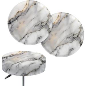 White Marbles Bar Stool Covers Round, Elastic Stool Cushion Cover Stool Slipcover Soft Bar Chair Covers Non Slip Stool Seat Covers Vanity Stool Cover, Easy to Clean (Large)