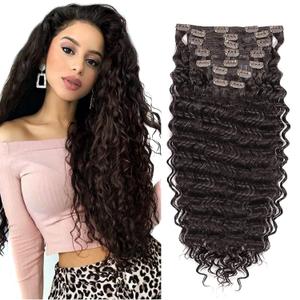 Clip in Hair Extensions Synthetic hair Clip in 140G 7Pcs/Lot Japanese Heat Resistant Fiber Hairpieces Deep Wave/Body Wave/Straight hair (Deep Wave, Chocolate Brown 4#)