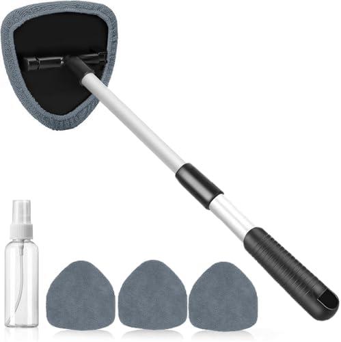 desin Windshield Cleaning Tool, Car Window Cleaner Windshield Cleaner with 4 Reusable and Washable Microfiber Pads and Extendable Handle Auto Inside Glass Wiper No spray bottle included