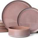 MONITO 12PCS Stoneware Plates and Bowls Set, Ceramic Dinnerware Sets, Service for 4, Chip and Scratch Resistant Dish Set, Microwave and Dishwasher Safe, Housewarming Party Holiday Gift, Vintage Brown