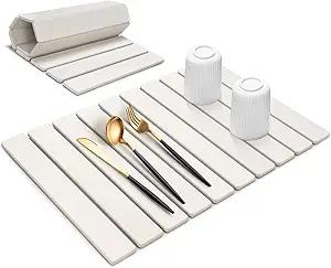 Large Stone Dish Drying Mat for Kitchen Counter, 24"(L)×16"(W), Collapsible Quick Drying Dish Mats, Ultra Absorbent Diatomaceous Earth Mats for Dishes Bottles Cups, Match Any Countertop