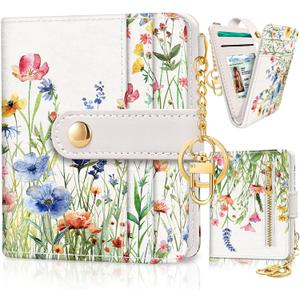 Jogjam Floral Flowers Rfid Ladies Wallet, Small Slim Thin Compact Credit Card Women Wallet, PU Leather Bifold Cash Zipper Coin Pocket ID Window for Female