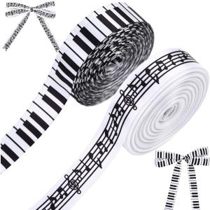 2 Rolls 20 Yards Music Satin Ribbon, 5/8 Inch Piano Keys Musical Notes Craft Ribbon Black and White Fabric Ribbon for Gift Packaging Party Decoration Sewing Craft