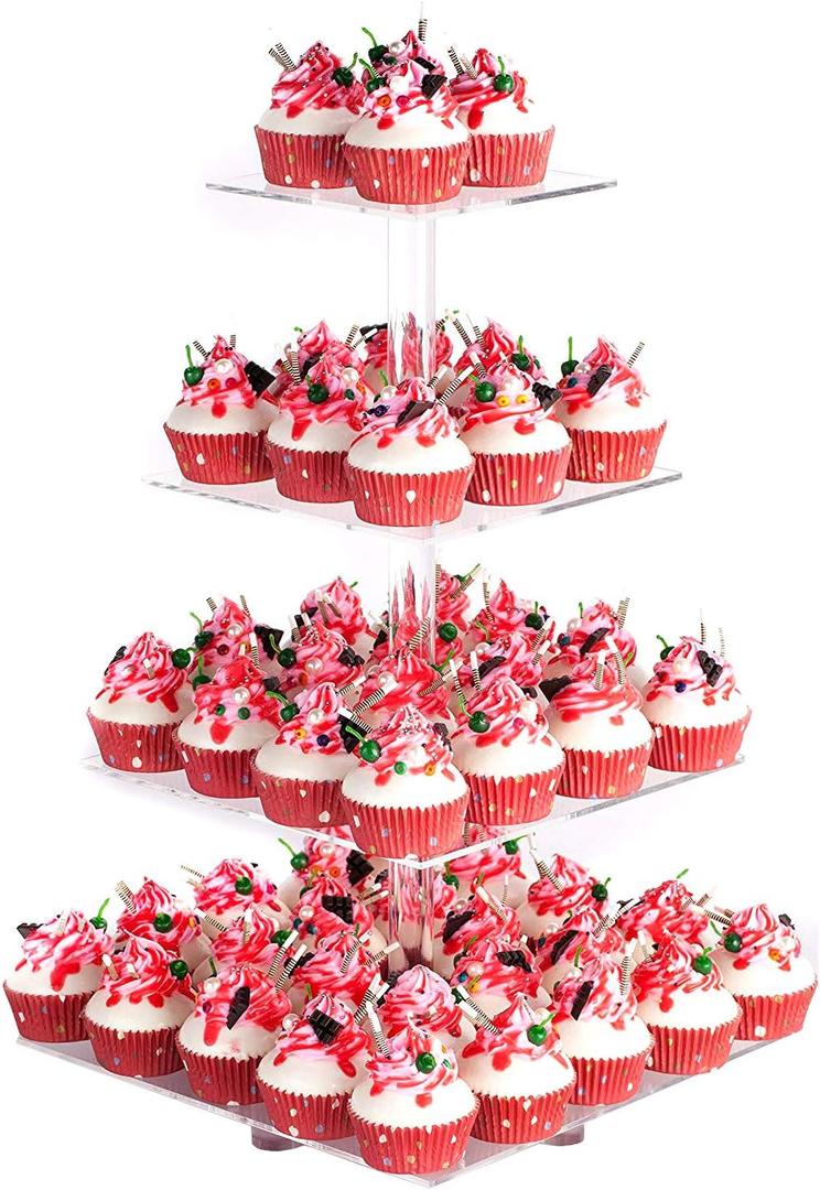 YestBuy 4 Tier Acrylic Cupcake Stand with Base, Cake Stand, Premium Cupcake Holder, Acrylic Cupcake Tower Display Cady Bar Party Dcor  Display for Pastry (6" Between 2 Layers)